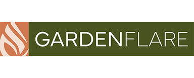 Logo Logo mit dem Text "GARDENFLARE" und einer stilisierten Flammengrafik in erdigen Grün- und Orangetönen.