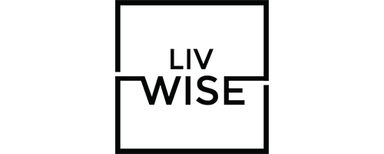 Logo Ein minimalistisches Logo mit den Worten "LIVE WISE" in einer modernen, fetten Schrift innerhalb eines rechteckigen Rahmens.