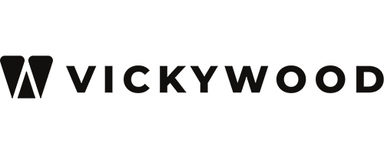 Logo Logo von Vickywood, mit fetten, Großbuchstaben in einer klaren, modernen Schriftart, die eine stilvolle Markenidentität betont.