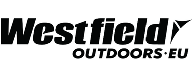 Logo Logo von Westfield Outdoors EU, mit fetter schwarzer Schrift und einem stilisierten 'W' sowie einem kleinen Dreieckdesign.